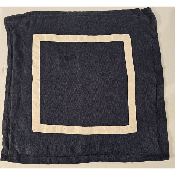 Pottery Barn Linen Framed‎ Blue and Cream 1 - Square Pillow Cover 20 X 20 zip - Picture 1 of 5